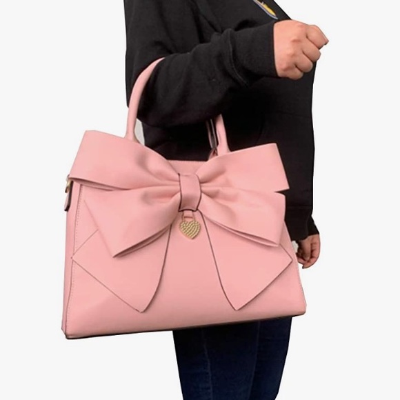 Handbags - Faux Leather Pink Bow Purse
